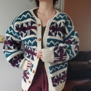 Vintage Oversized Heavy Wool Knitted Cardigan